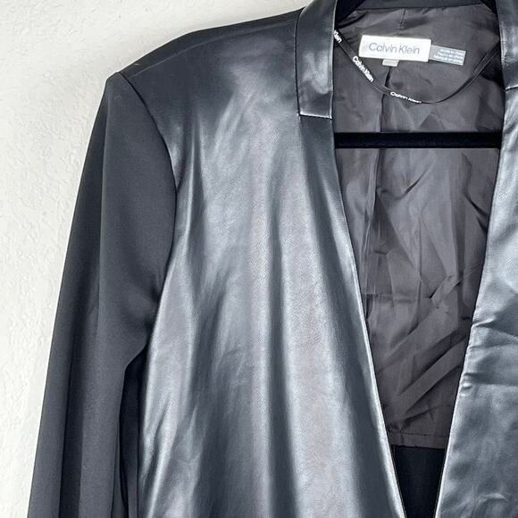 Calvin Klein Mixed Media Black Faux Leather Open Front Blazer Jacket 4 NWT - Picture 6 of 16